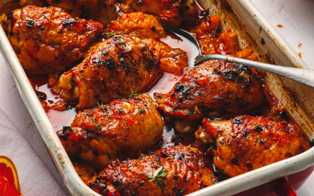 Jaffa Easy Peeler and Harissa Chicken Thighs with Spiced Rice Jaffa Fruit